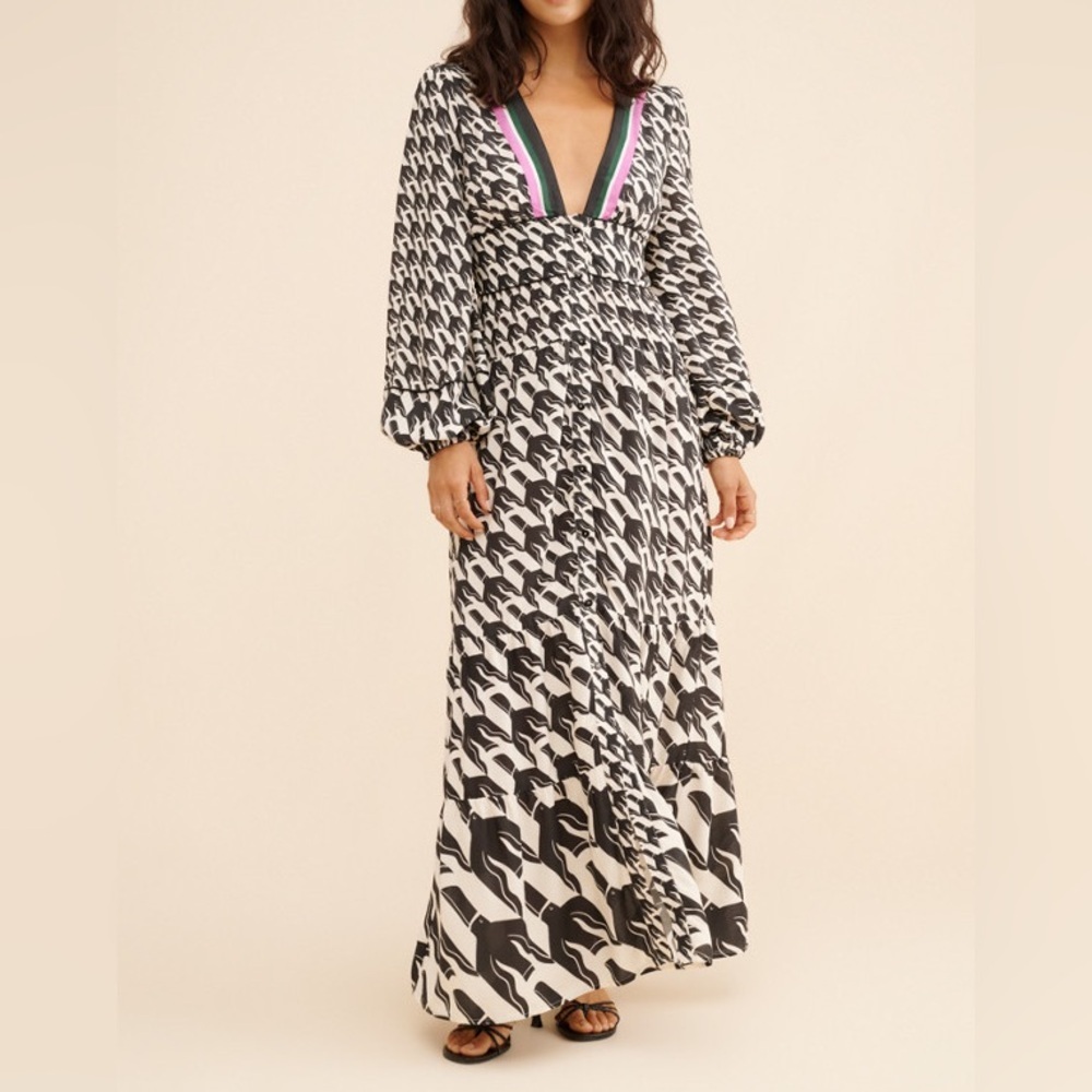 FARM Rio Long Sleeve Printed Maxi Dress Size L - Picture 3 of 12
